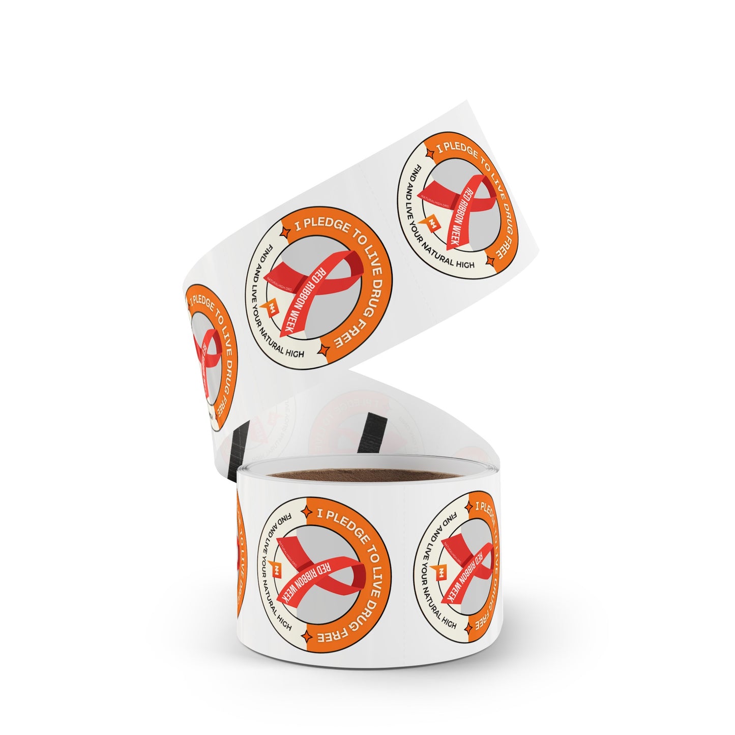 2" x 2" Pledge To Live Drug Free Red Ribbon Week Sticker Rolls