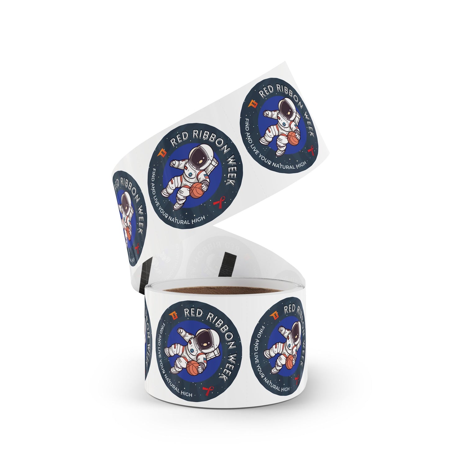 2" x 2" Red Ribbon Week Astronaut Basketballer Sticker Rolls