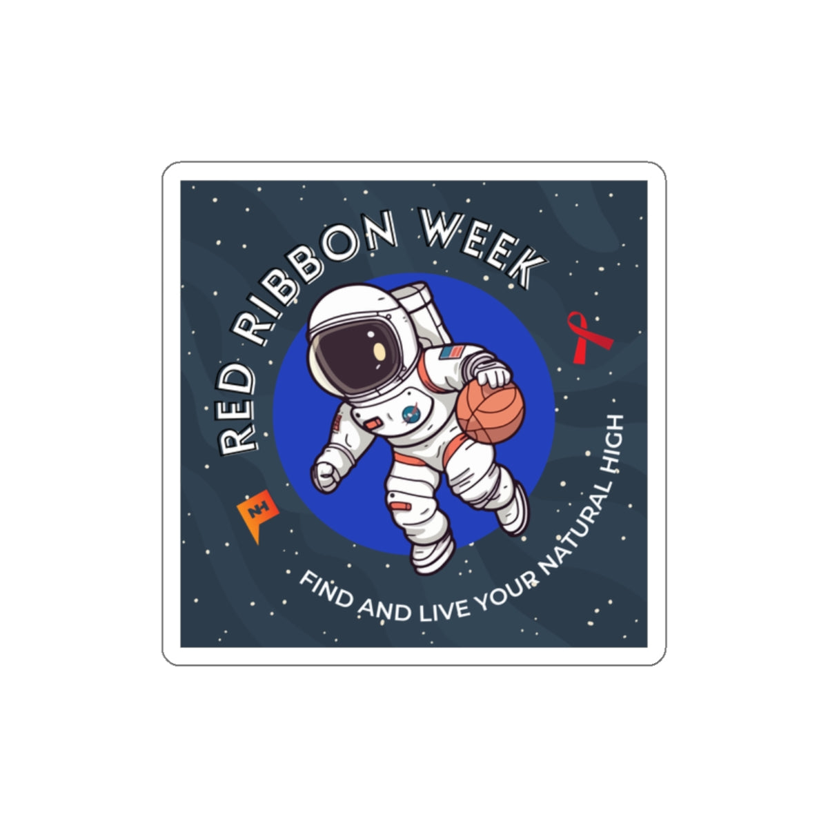 2" x 2" NH Red Ribbon Week Astronaut Square Sticker