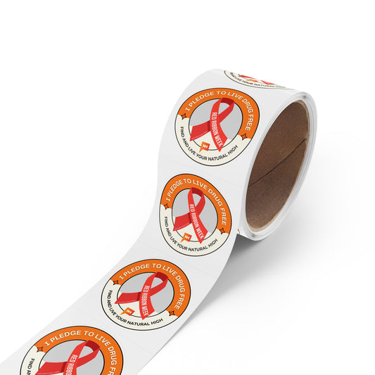 2" x 2" Pledge To Live Drug Free Red Ribbon Week Sticker Rolls